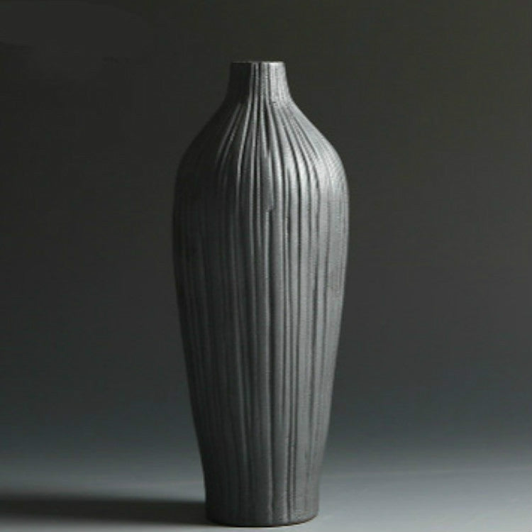 Black Ceramic Vase Retro Vase Container Gradient Handmade Ceramic Vase, Style:Full Bottle