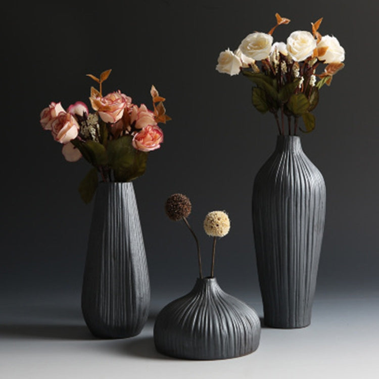 Black Ceramic Vase Retro Vase Container Gradient Handmade Ceramic Vase, Style:Full Bottle