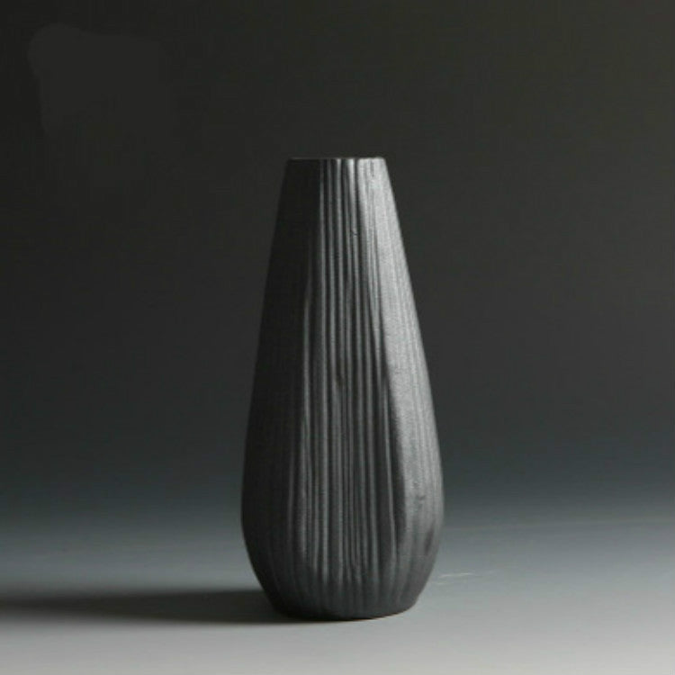 Black Ceramic Vase Retro Vase Container Gradient Handmade Ceramic Vase, Style:European Bottle