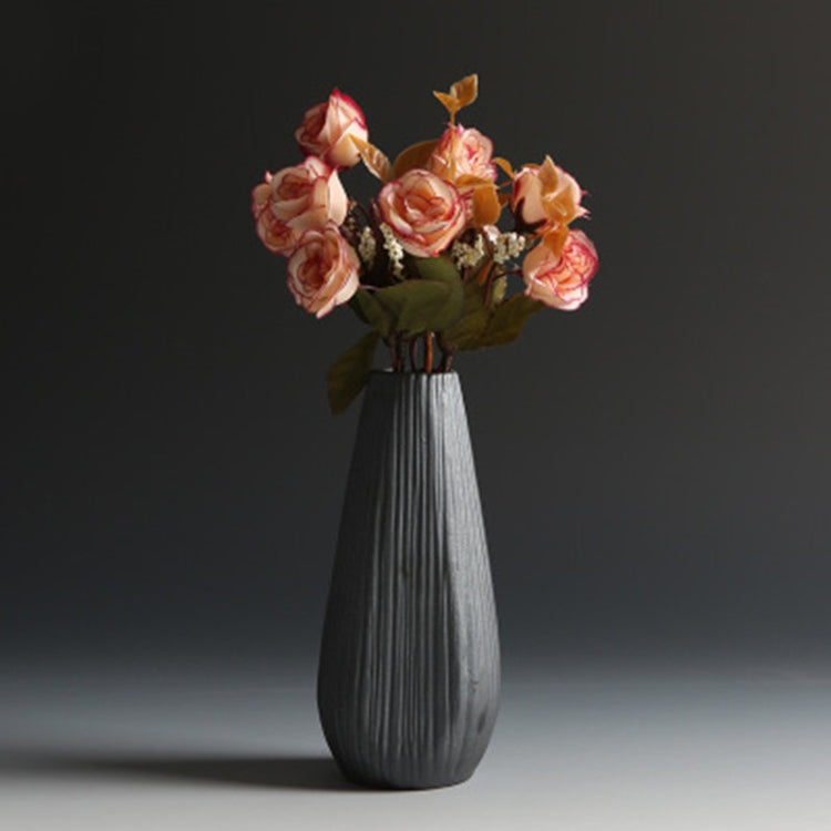 Black Ceramic Vase Retro Vase Container Gradient Handmade Ceramic Vase, Style:European Bottle