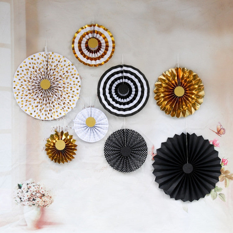 2 Sets Bronzing Paper Fan Flower Set Birthday Holiday Wedding Party Decoration, Color:Black 8pcs