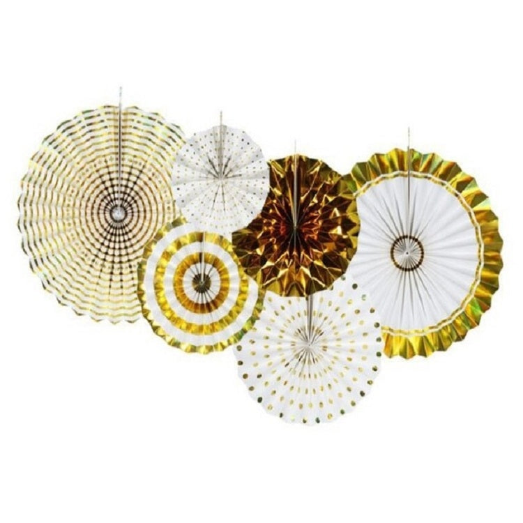 2 Sets Bronzing Paper Fan Flower Set Birthday Holiday Wedding Party Decoration, Color:Bronzing 6pcs