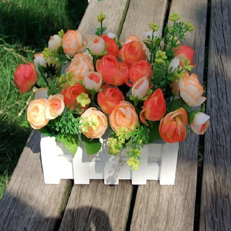 16cm Wooden Fence Small Tea Bud Garden Simulation Flower Kit Plant Pots Balcony Decor(Yellow)