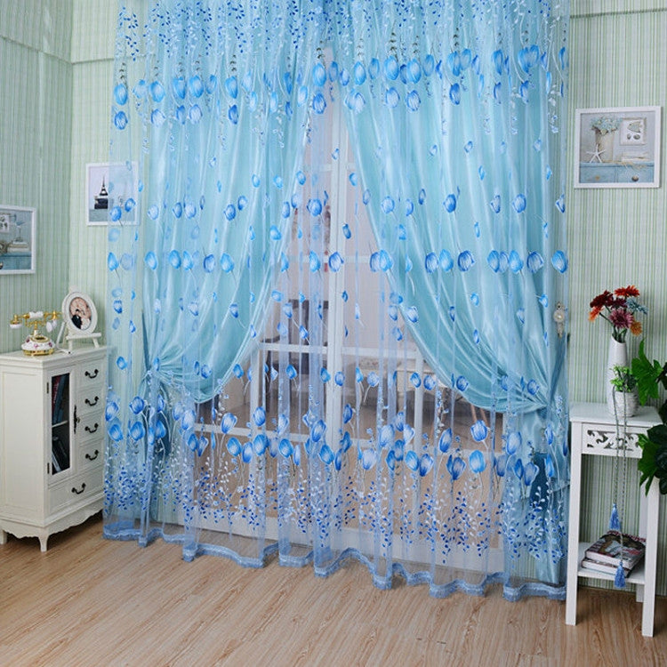 Tulip Print Curtain Bedroom Living Room Balcony Tulle Sunshade Curtain, Size:100x200CM