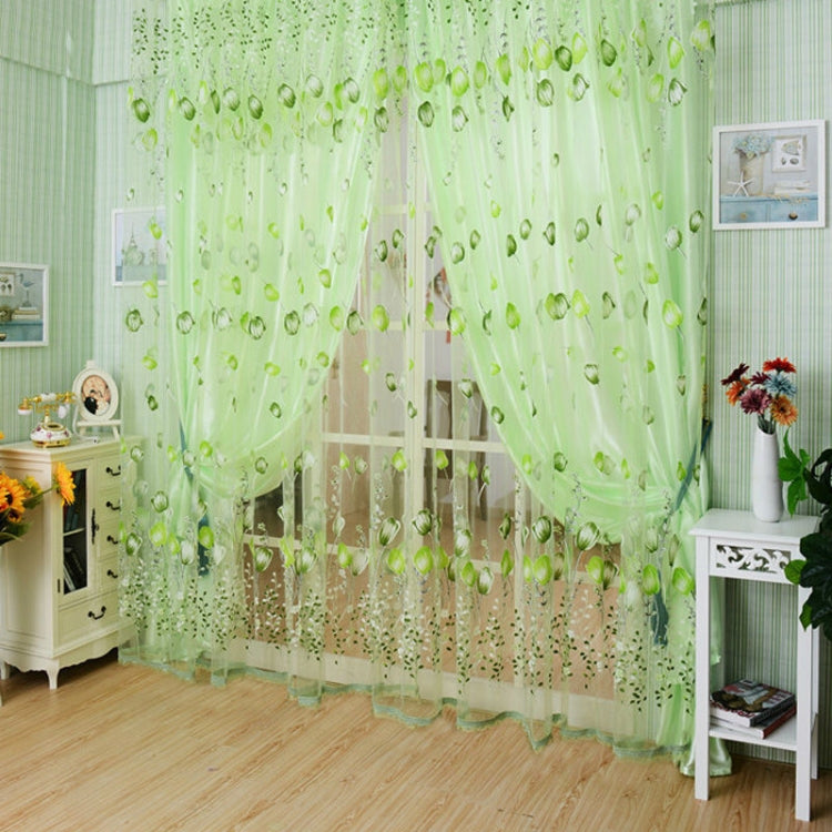 Tulip Print Curtain Bedroom Living Room Balcony Tulle Sunshade Curtain, Size:100x200CM With Bead