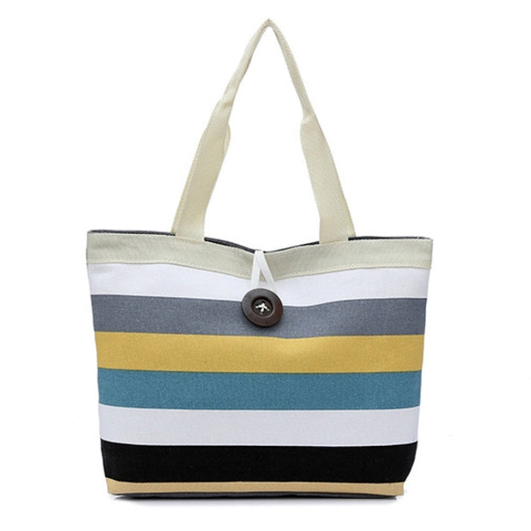 Color Canvas Stripe Contrast Color Shoulder Bag Large Capacity Handbag Green Shopping Bag