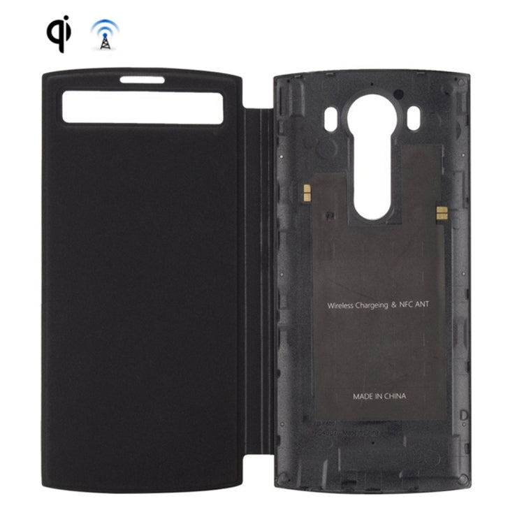 For LG V10 Wireless Charger Receiver Smart Flip Leather Case with Call Display ID(Black)