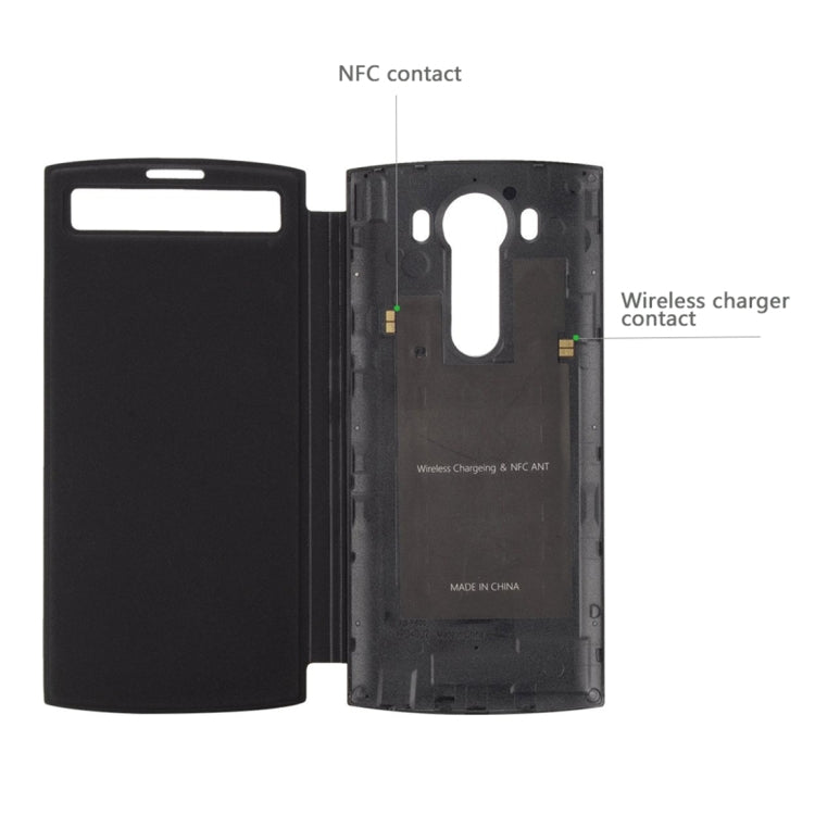 For LG V10 Wireless Charger Receiver Smart Flip Leather Case with Call Display ID(Black)