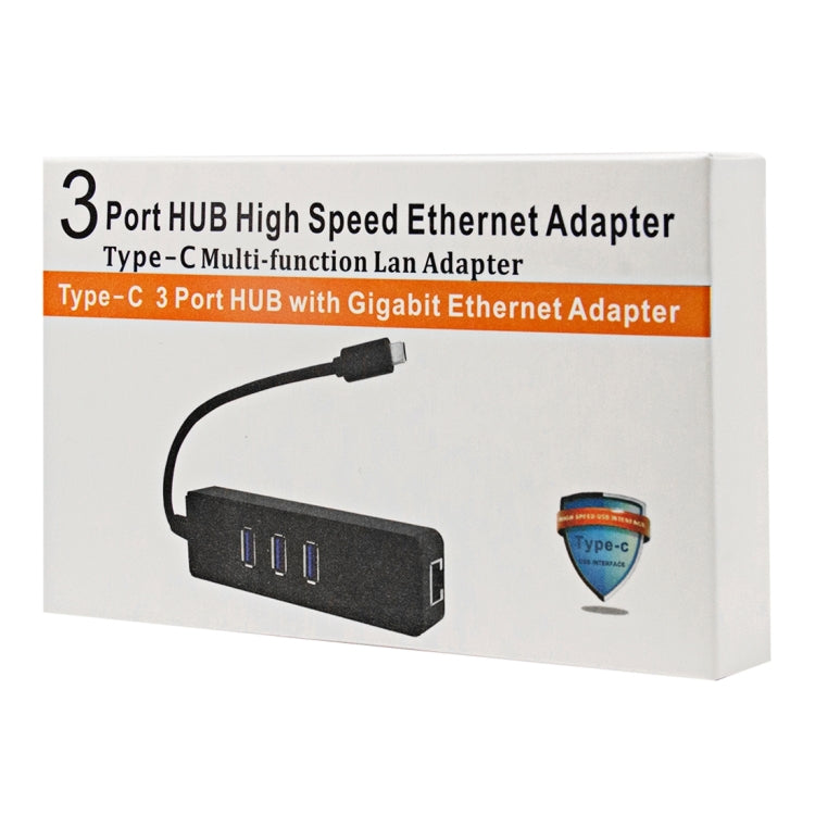 2 in 1 USB Type-C 3 Ports HUB with Gigabit Ethernet Adapter, For Windows 8 / 7 / ME / 2000 / XP / Linux & MAC OSX(Black)