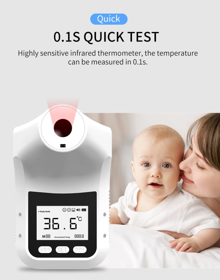 K3 Pro Handsfree Non-contact Forehead Body Light-sensitive Distance Sensor Infrared Thermometer, 2.8 inch LCD Display Screen