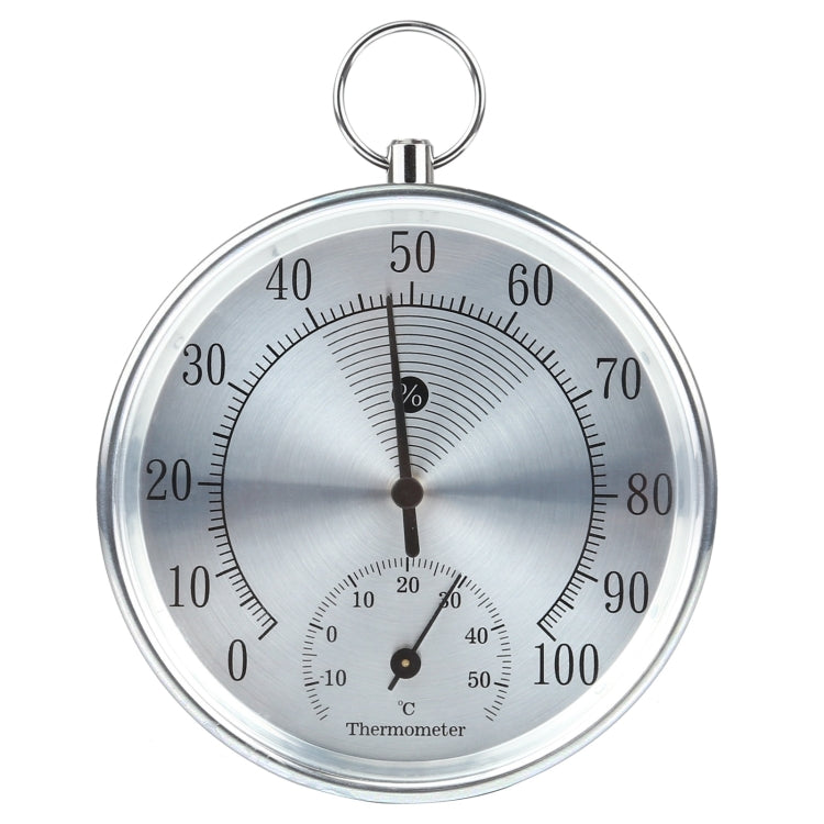 Mini Round Clock-shaped Indoor Outdoor Hygrometer Humidity Thermometer Temperature Meter with Hanging Ring(Silver)