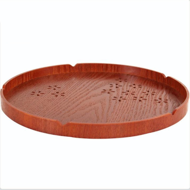 Creative Round Brown Cherry Blossom Solid Wood Tea Tray Hotel Wooden Tay Storage Tray, Diameter: 27 cm