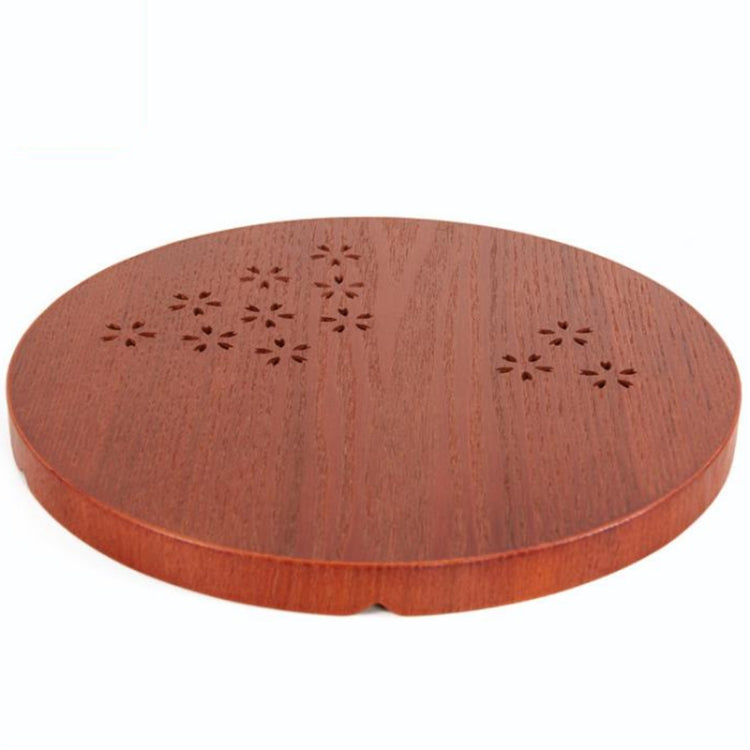 Creative Round Brown Cherry Blossom Solid Wood Tea Tray Hotel Wooden Tay Storage Tray, Diameter: 27 cm