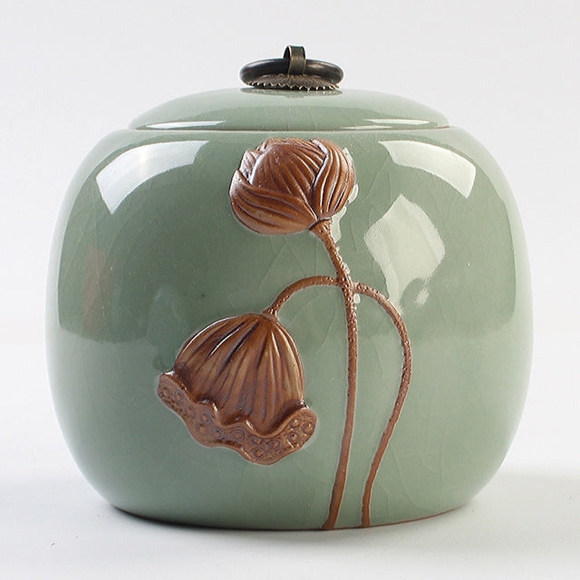 Ceramic Tea Pot Lotus Shaped Sealed Storage Tank