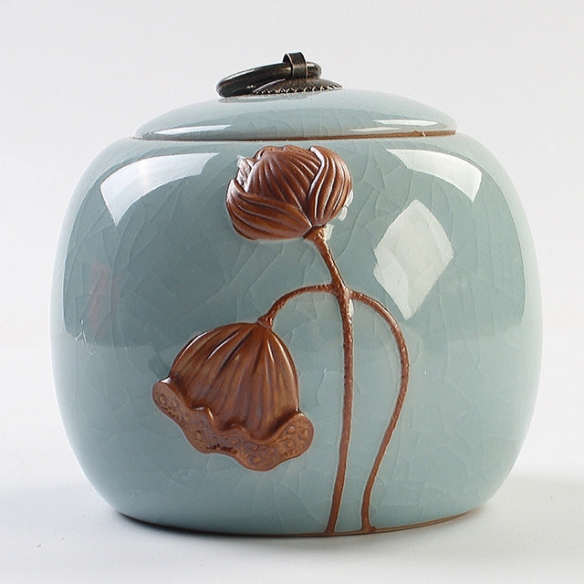 Ceramic Tea Pot Lotus Shaped Sealed Storage Tank