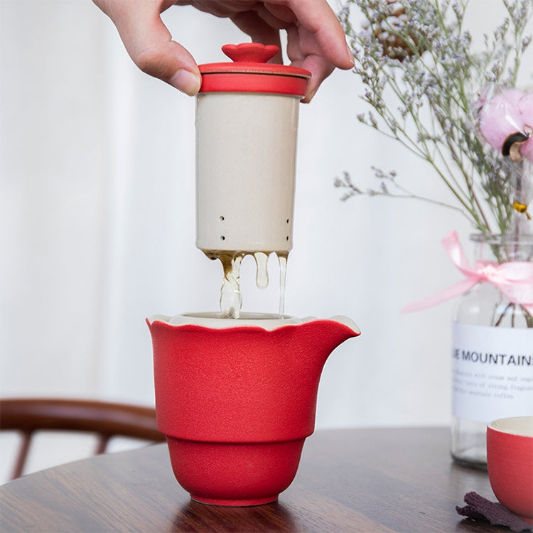 4 in 1 Teapot + Two Tea Cups + Storage Box Portable Travel Coarse Pottery Kung Fu Tea Set