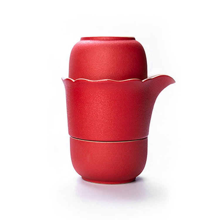 4 in 1 Teapot + Two Tea Cups + Storage Box Portable Travel Coarse Pottery Kung Fu Tea Set