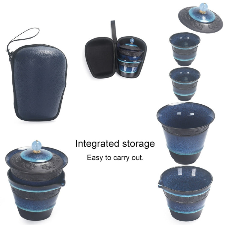 6 in 1 Temmoku Portable Travel Kung Fu Teaware Tea Cup Set