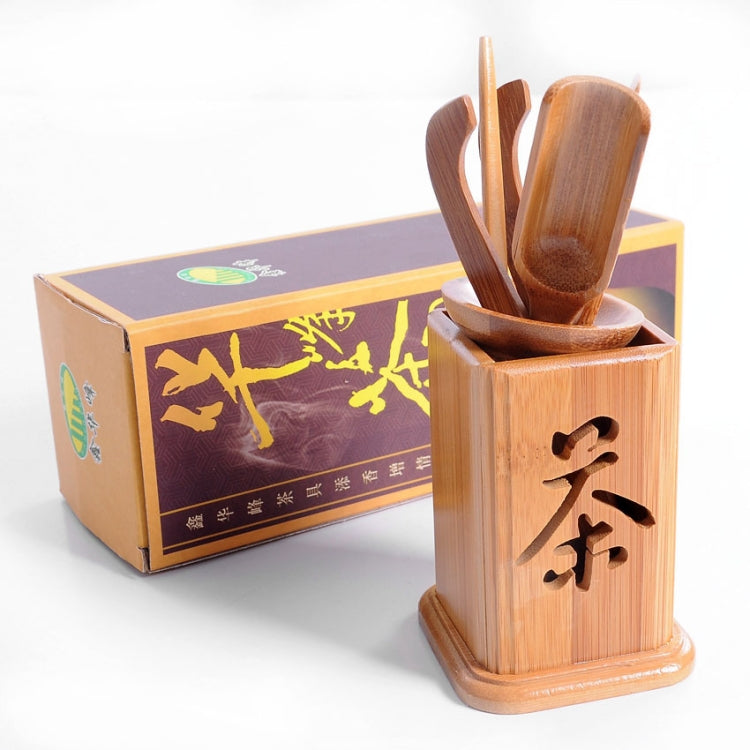 6 in 1 Bamboo Teaspoon + Tea Needle + Tea Scoop + Tea Clip + Tea Leak + Square Hollow Tea Tin Set