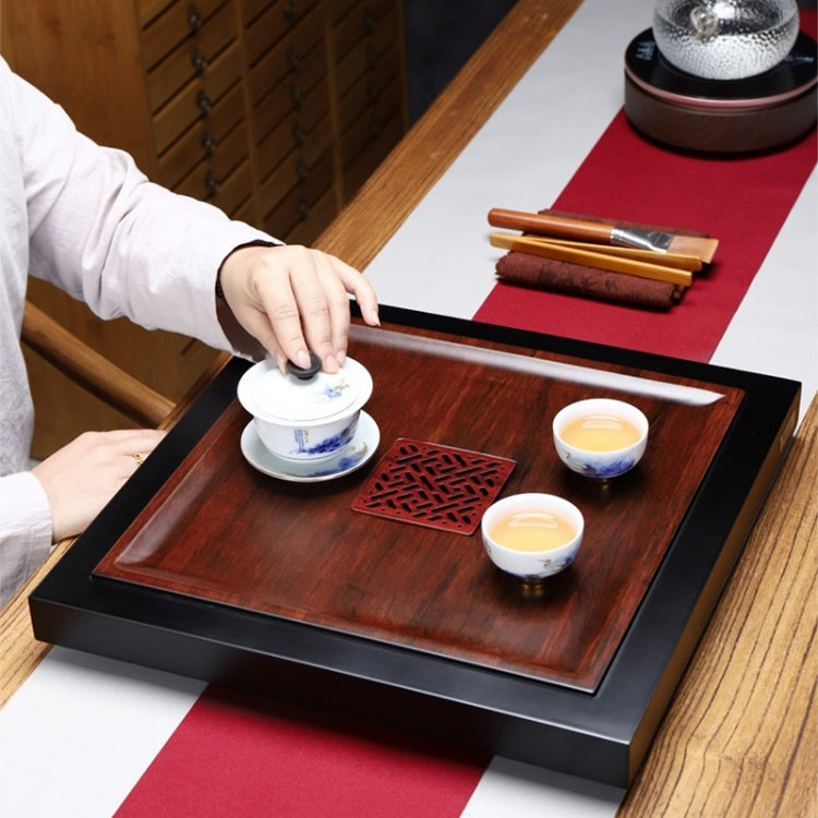 Square Bamboo Tea Tray with Hollow Design, Size: 41 x 41 x 4.3cm