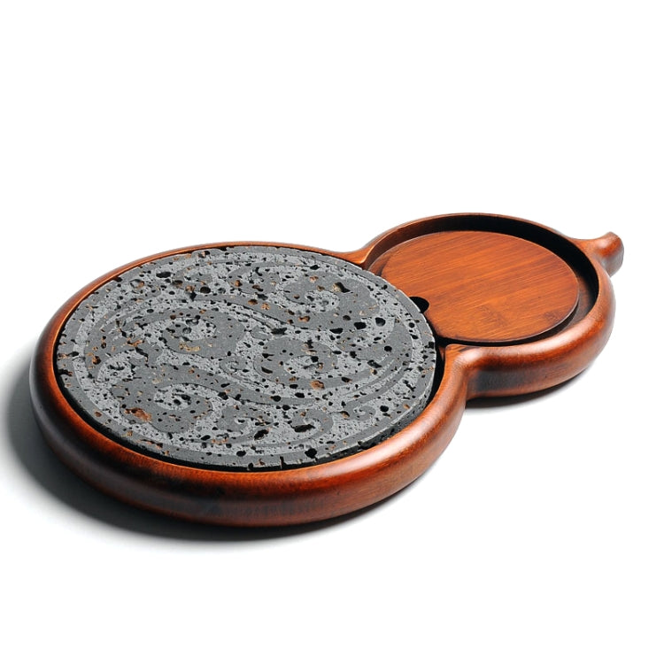 Gourd Shape Ukrainian Stone Bamboo Retain Water Tea Tray, Size: 34 x 22 x 3cm