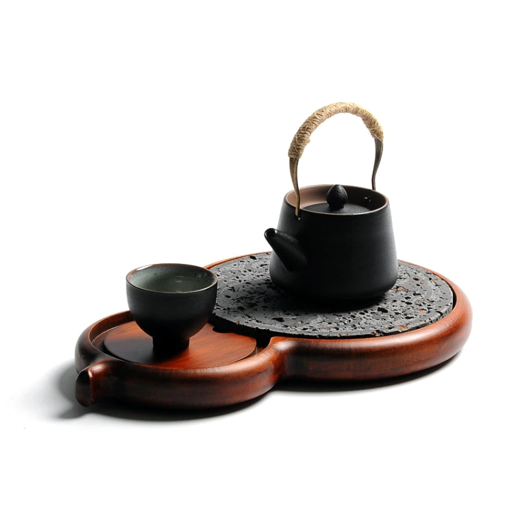 Gourd Shape Ukrainian Stone Bamboo Retain Water Tea Tray, Size: 34 x 22 x 3cm