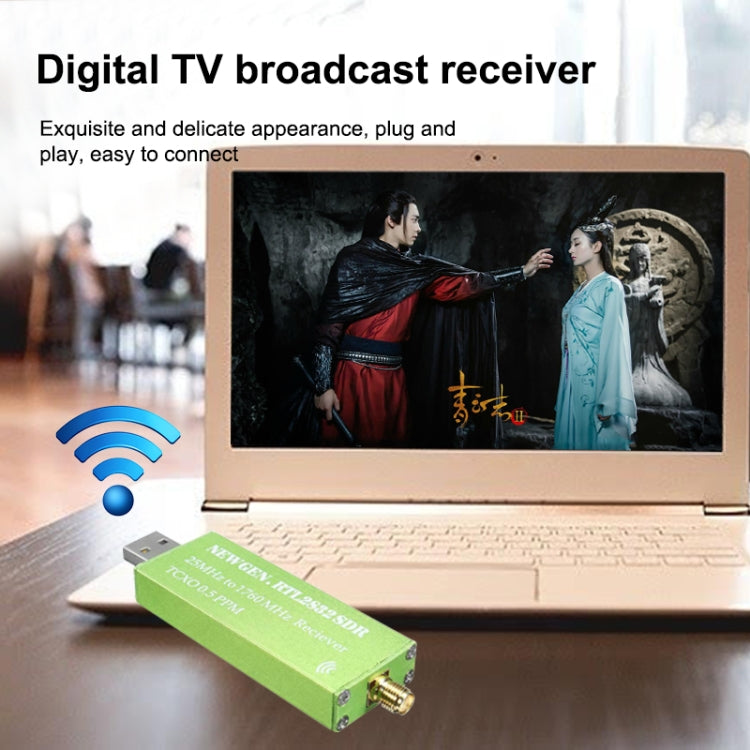 USB2.0 Adapter RTL-SDR RTL2832U + R820T2+ 1Ppm TCXO TV Tuner Stick Receiver(Green)
