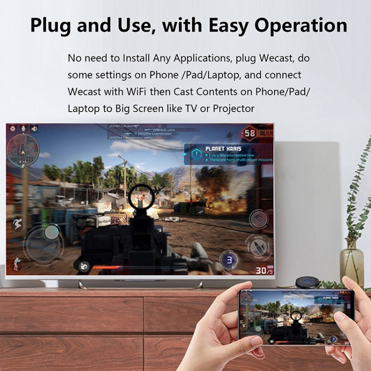 WeCast C39A Wireless 2.4GHz WiFi Display Dongle Receiver Airplay Miracast DLNA 1080P HD TV Stick, RK3036 Dual Core Cortex A7 up to 1.0GHz(Black)