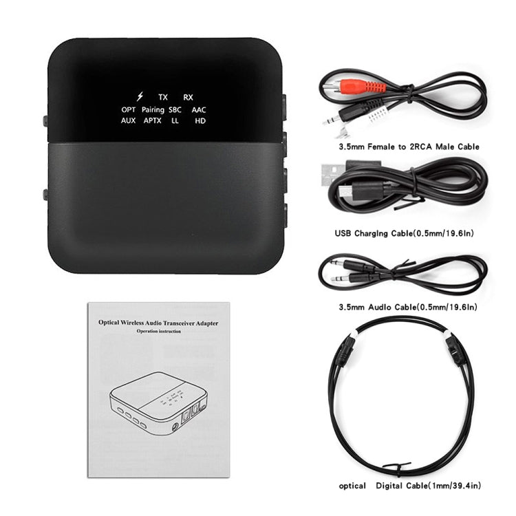 B20 2 in 1 Bluetooth 5.0 Audio Adapter Transmitter Receiver, Support Optical Fiber & AUX & LED Indicator