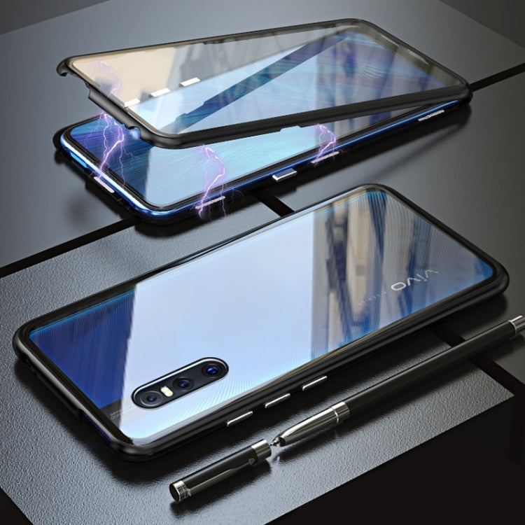 Ultra Slim Double Sides Magnetic Adsorption Angular Frame Tempered Glass Magnet Flip Case for Vivo X27