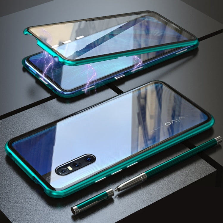 Ultra Slim Double Sides Magnetic Adsorption Angular Frame Tempered Glass Magnet Flip Case for Vivo X27