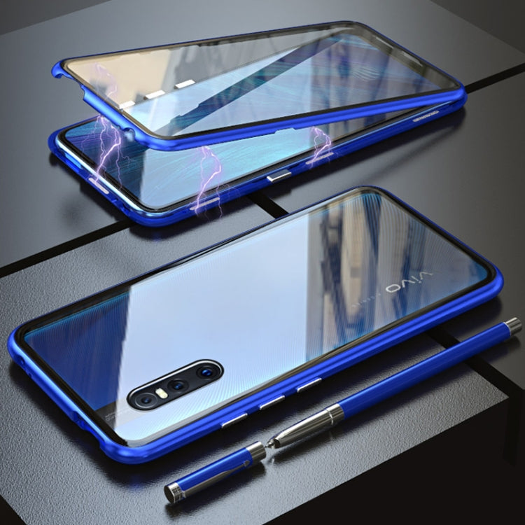 Ultra Slim Double Sides Magnetic Adsorption Angular Frame Tempered Glass Magnet Flip Case for Vivo X27