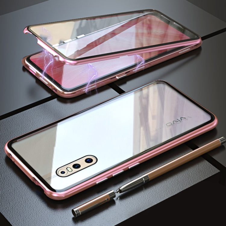 Ultra Slim Double Sides Magnetic Adsorption Angular Frame Tempered Glass Magnet Flip Case for Vivo X27