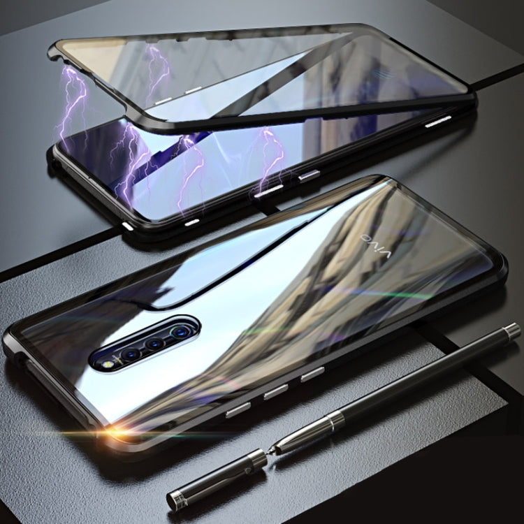 Ultra Slim Double Sides Magnetic Adsorption Angular Frame Tempered Glass Magnet Flip Case for Vivo X27 Pro