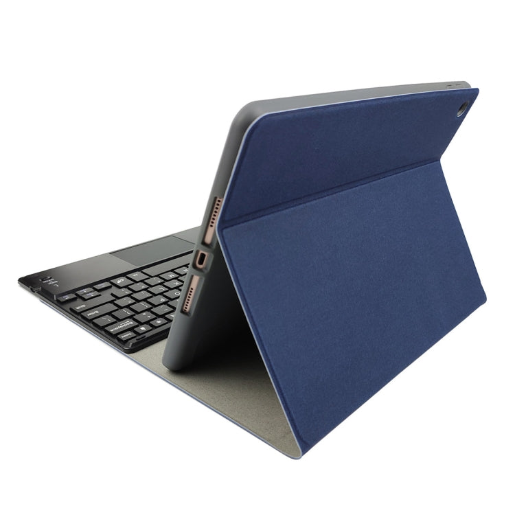 RK102C Detachable Magnetic Plastic Bluetooth Keyboard with Touchpad + Silk Pattern TPU Tablet Case for iPad 10.2, with Pen Slot & Bracket