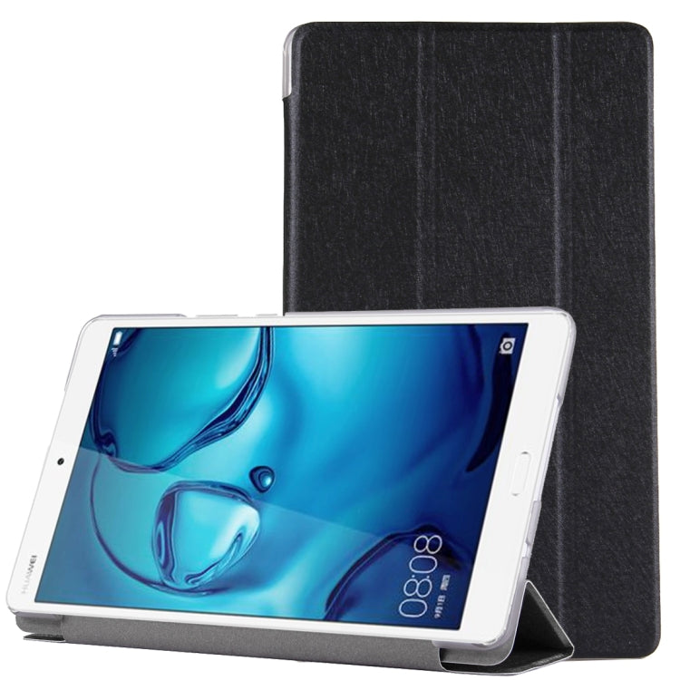 For Huawei Mediapad M3 Lite 8.0 Silk Texture Horizontal Flip Leather Case with Three-folding Holder