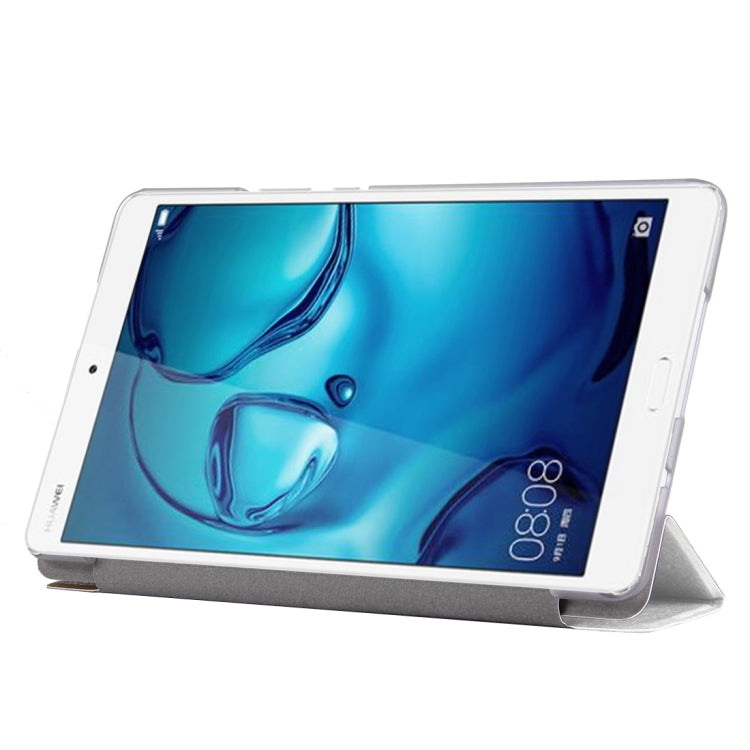 For Huawei Mediapad M3 Lite 8.0 Silk Texture Horizontal Flip Leather Case with Three-folding Holder