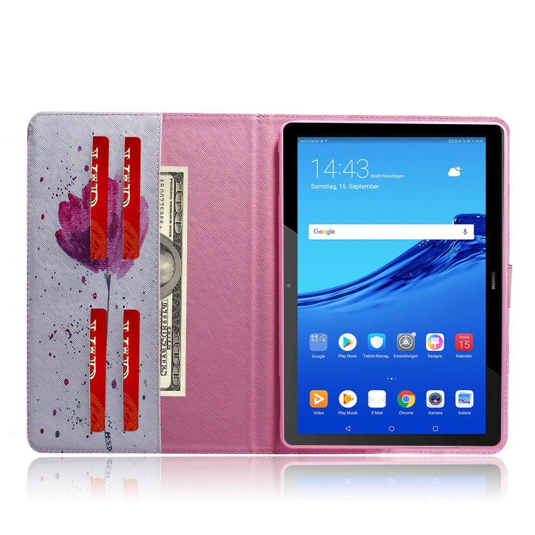 Purple Orchids Pattern Horizontal Flip Leather Case for Huawei MediaPad T5, with Holder & Card Slot & Wallet