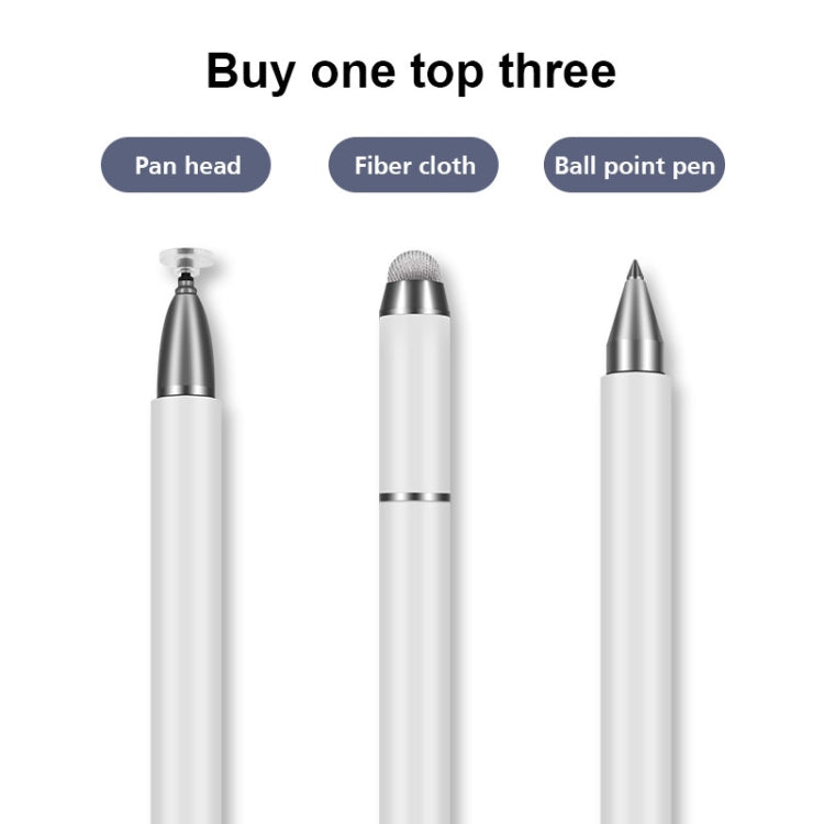 JB03 Universal Magnetic Pen Cap Pan Head + Fiber Cloth + Ball Point Pen 3 in 1 Stylus Pen for Smart Tablets and Mobile Phones (White)