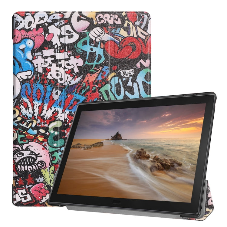 Graffiti Pattern Horizontal Flip PU Leather Case for Lenovo Tab E10 X104, with Three-folding Holder