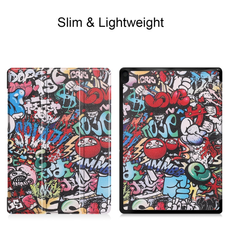 Graffiti Pattern Horizontal Flip PU Leather Case for Lenovo Tab E10 X104, with Three-folding Holder