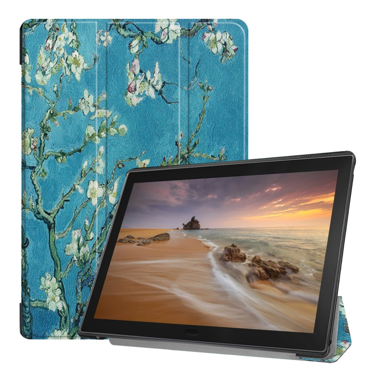 Apricot Flower Pattern Horizontal Flip PU Leather Case for Lenovo Tab E10 X104, with Three-folding Holder