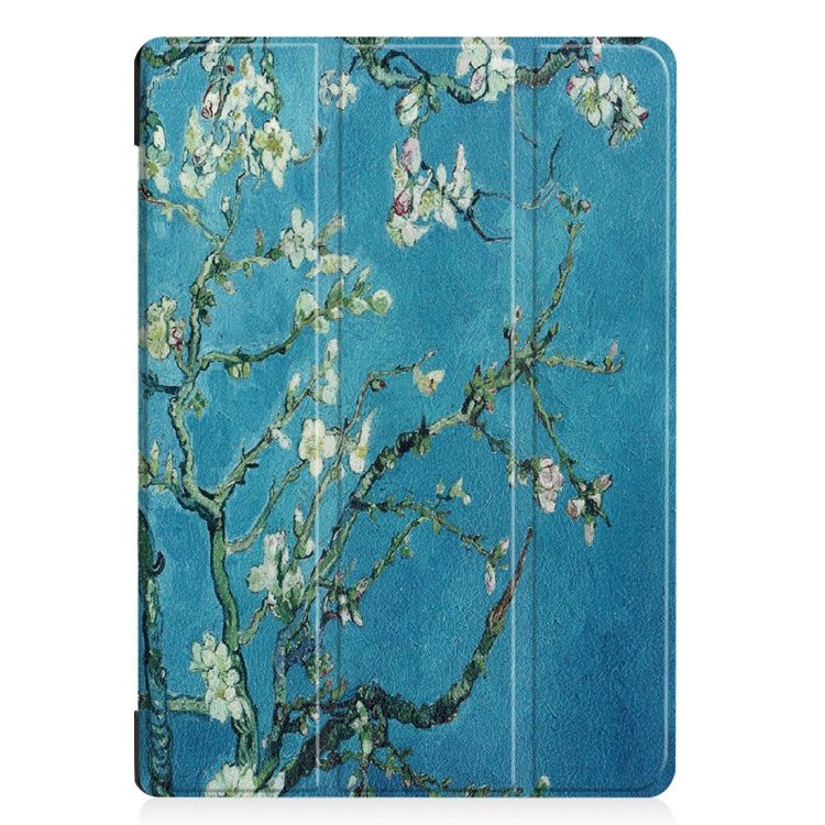 Apricot Flower Pattern Horizontal Flip PU Leather Case for Lenovo Tab E10 X104, with Three-folding Holder