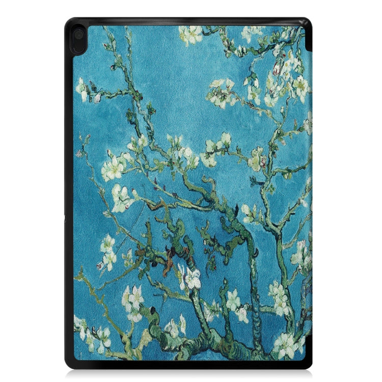 Apricot Flower Pattern Horizontal Flip PU Leather Case for Lenovo Tab E10 X104, with Three-folding Holder