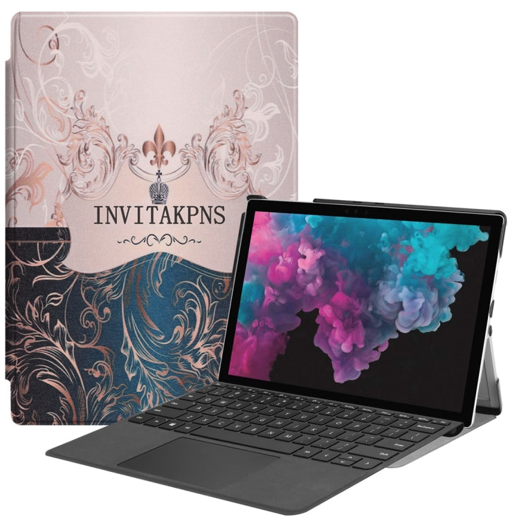 French Flower Texture Pattern Colored Painted Horizontal Flip PU Leather Case for Microsoft Surface Pro 4 / 5 / 6 12.3 inch, with Holder & Pen Slot