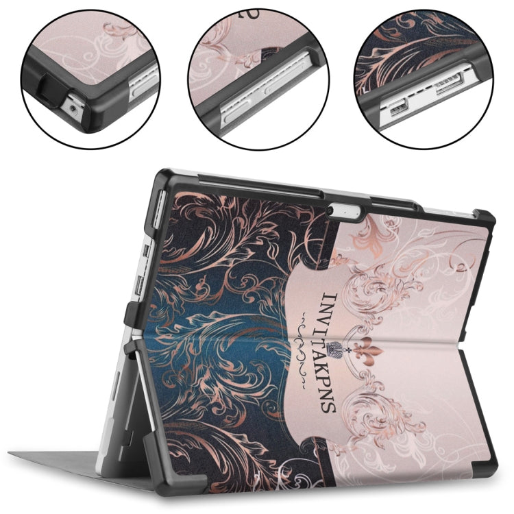 French Flower Texture Pattern Colored Painted Horizontal Flip PU Leather Case for Microsoft Surface Pro 4 / 5 / 6 12.3 inch, with Holder & Pen Slot