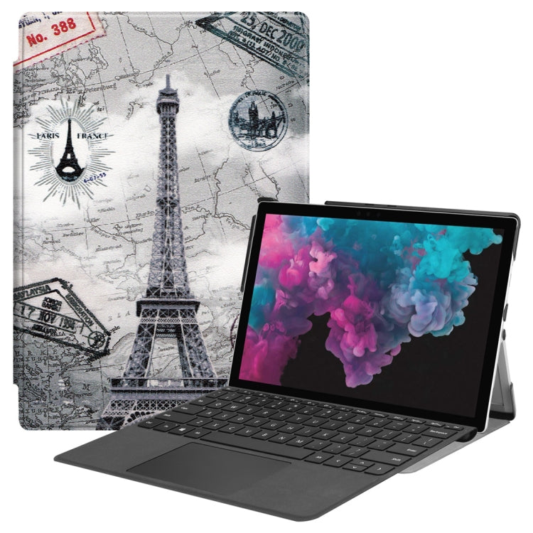 Retro Tower Pattern Colored Painted Horizontal Flip PU Leather Case for Microsoft Surface Pro 4 / 5 / 6 12.3 inch, with Holder & Pen Slot