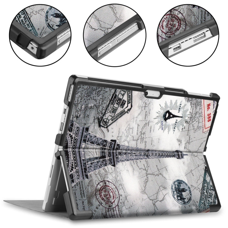 Retro Tower Pattern Colored Painted Horizontal Flip PU Leather Case for Microsoft Surface Pro 4 / 5 / 6 12.3 inch, with Holder & Pen Slot
