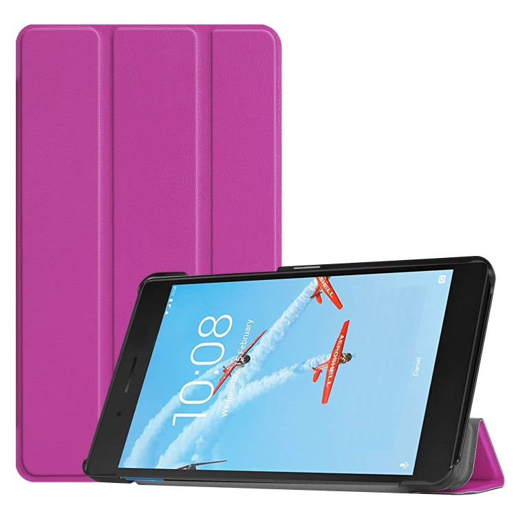 Custer Texture Horizontal Flip PU Leather Case for Lenovo E7 / TB-7104F, with Three-folding Holder