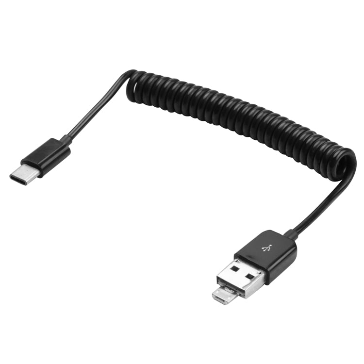 1m USB-C / Type-C to USB 2.0 + Micro USB Data & Charging Spring Coiled Cable, For Galaxy S8 & S8 + / LG G6 / Huawei P10 & P10 Plus / Xiaomi Mi 6 & Max 2 and other Smartphones